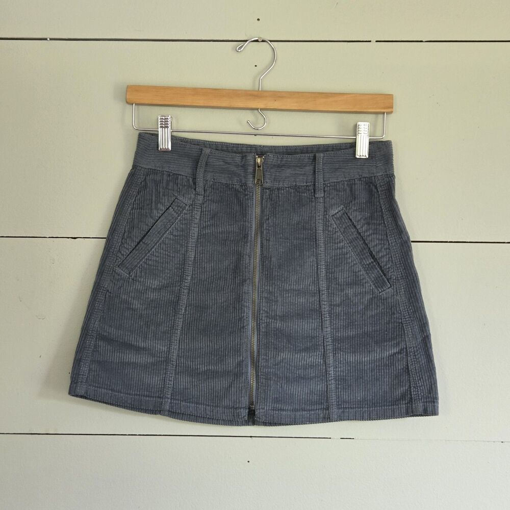 American Eagle Outfitters Blue Corduroy Cotton Mini Skirt Zip Pockets Size 0